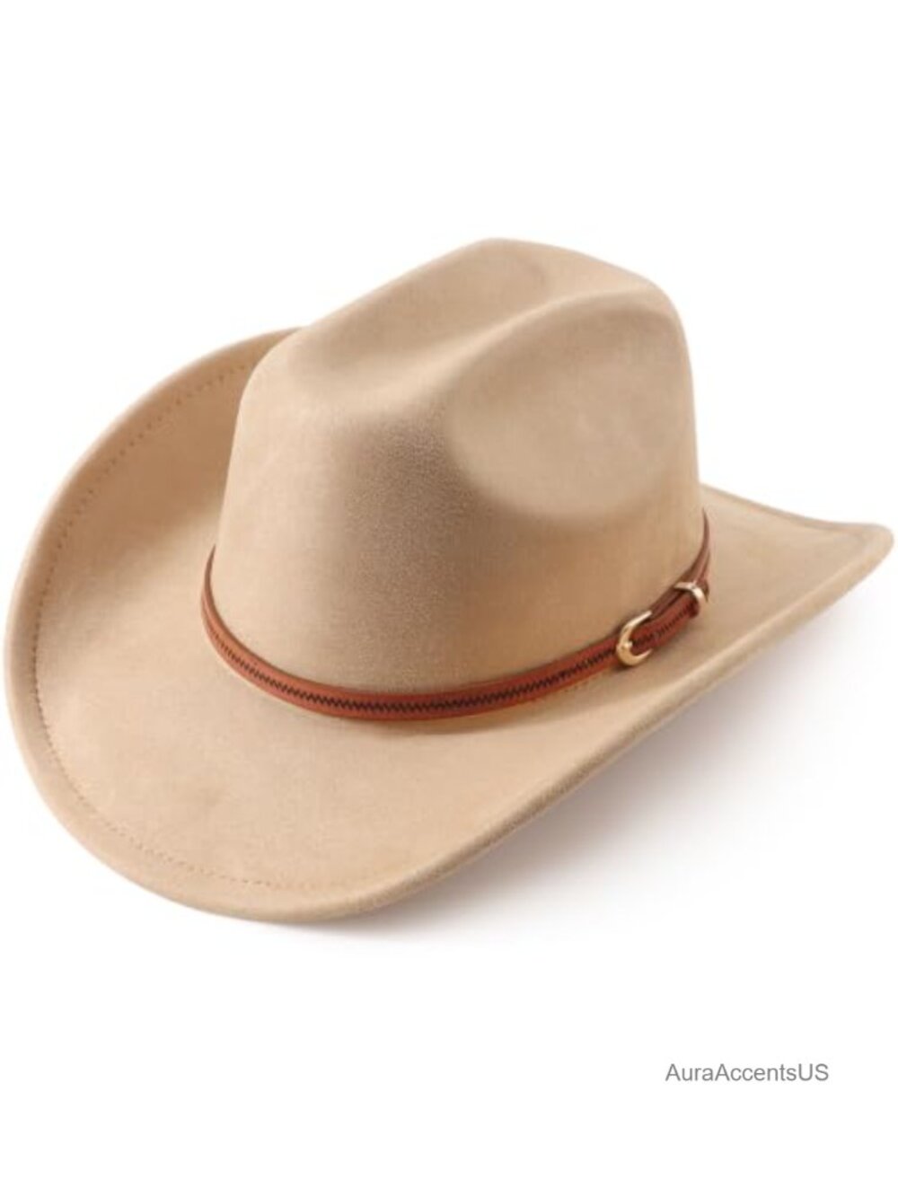 Faux Suede Cowboy Hat Wide Brim Western Unisex Rolled Up Belt Buckle